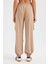 Kadın Bağcıklı Yüksek Bel Dokuma Jogger Pantolon Bej Doğal 8
