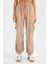 Kadın Bağcıklı Yüksek Bel Dokuma Jogger Pantolon Bej Doğal 9