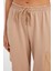 Kadın Bağcıklı Yüksek Bel Dokuma Jogger Pantolon Bej Doğal 10