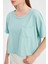 Kadın Temel Dokuma Yuvarlak Yaka Kısa Kollu T-Shirt Mavi 10