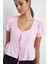 Kadın Yırtmaç Biye Detaylı V Yaka Bluz Pink 10