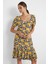 Kadın Kısa Kollu Desenli Mini Elbise Yellow 6