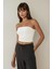 Kadın Askısız Drapeli Crop Top White 11