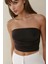 Kadın Askısız Drapeli Crop Top Black 12