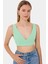 Kadın V-Yaka Kolsuz Dokuma Crop Top Green 6