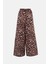 Kadın Bağcıklı Orta Bel Geniş Bacaklı Hayvan Baskılı Pantolon Brown 8