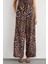 Kadın Bağcıklı Orta Bel Geniş Bacaklı Hayvan Baskılı Pantolon Brown 9