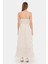 Kadın Şeritli Katlı Spagetti Askılı Maxi Elbise White 9