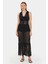 Kadın Kolsuz Örme Maxi Elbise, V-Yaka ve Püskül Paça Black 6