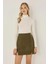 Kadın Yüksek Bel Yırtmaç Detaylı Mini Etek Yeşil 6