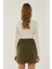 Kadın Yüksek Bel Yırtmaç Detaylı Mini Etek Yeşil 9