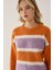 Kadın Relaxed Fit Renkli Çizgili Triko Kazak Neon Pembe 8