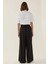 Kadın Yüksek Bel Pliseli Wide Leg Örme Pantolon Siyah 9