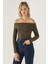 Kadın Off Shoulder Örme Üst Green 8