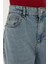 Kadın Yırtık Yüksek Bel Geniş Paça Denim Jeans Maya Mavisi 10