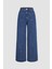 Kadın Dikiş Detaylı Wide Leg Kot Pantolon Maya Mavisi 8