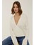 Kadın V Yaka Düğmeli Kruvaze Triko Kazak Natural 6