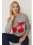 Kadın Relaxed Fit Cherry Desenli Triko Kazak Grey 7