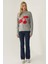 Kadın Relaxed Fit Cherry Desenli Triko Kazak Grey 8