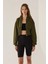 Kadın Zipperlı Slim Fit Kısa Hoodie Green 6