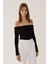 Kadın Omuz Açık Madonna Yaka Triko Üst Siyah 9
