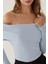 Kadın Omuz Açık Madonna Yaka Triko Üst Maya Mavisi 10