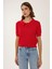 Kadın Saç Örgüsü Desenli Polo Yaka Triko Üst Red 6