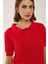 Kadın Saç Örgüsü Desenli Polo Yaka Triko Üst Red 9