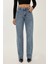 Kadın Orta Bel Straight Leg Jean Koyu Mavi Denim 8