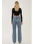 Kadın Orta Bel Straight Leg Jean Koyu Mavi Denim 9