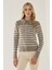 Kadın Çizgili Fermuarlı Gömlek Yaka Hırka Grey 6