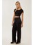 Kadın Örme Crop Bluz & Lastikli Pantolon Takım Siyah 10