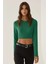Kadın Slim Fit Örme Crop Bluz Green 6