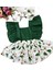 Kız Çocuk Yeşil Avakado Desen Fırfır Salopet Beyaz Keçeli Çorap Bandana Set 3