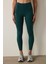 Koyu Yeşil Merrow Dikişli Yüksek Bel Slim Fit Tayt 2