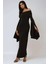 Kadın Özel Dikim Yırtmaçlı Omzu Açık Bodycone Maxi Elbise Black 6