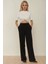Kadın Wide Leg Rahat Kesim Esnek Örme Pantolon Siyah 7
