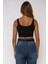Kadın Basic Bisiklet Yaka Crop Üst Black 7