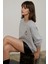 Kadın Rahat Hayvan Nakışlı Şardonlu Bisiklet Yaka Hoodie Grey 10