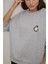 Kadın Rahat Hayvan Nakışlı Şardonlu Bisiklet Yaka Hoodie Grey 12