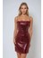 Kadın Kare Yaka Payetli Mini Bodycon Elbise Bordo Kırmızı 6