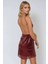 Kadın Kare Yaka Payetli Mini Bodycon Elbise Bordo Kırmızı 7