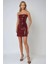 Kadın Kare Yaka Payetli Mini Bodycon Elbise Bordo Kırmızı 10