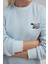 Kadın Rahat Hayvan Nakışlı Şardonlu Bisiklet Yaka Hoodie Blue 8
