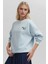 Kadın Rahat Hayvan Nakışlı Şardonlu Bisiklet Yaka Hoodie Blue 11