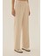Kadın Orta Bel Pileli Düz Kesim Pantolon Natural 11