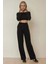 Kadın Cırt Cırt Kapamalı Yüksek Bel Pileli Wide Leg Pantolon Black 12