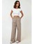 Kadın Yüksek Bel Pileli Wide Leg Pantolon Natural 8