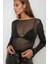 Kadın Lurex Transparan Uzun Kollu Fit Bluz Black 7
