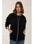 Kadın Rahat Fit Fermuarlı Kapüşonlu Hoodie Black 8